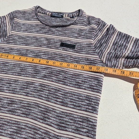 Philipp Plein | Logo Pullover Crewneck Sweater Striped Large B&W Cotton Vintage - Picture 7 of 11